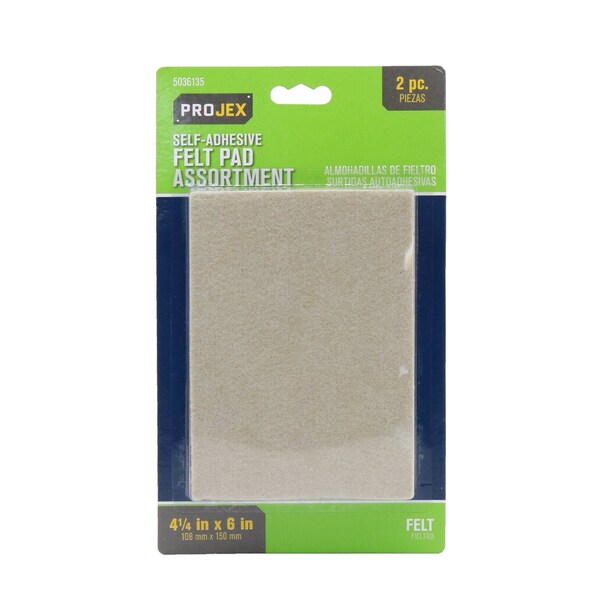 Projex Felt Self Adhesive Blanket Brown Rectangle 41/4 in. W X 6 in. L , 2PK P0096 Zoro